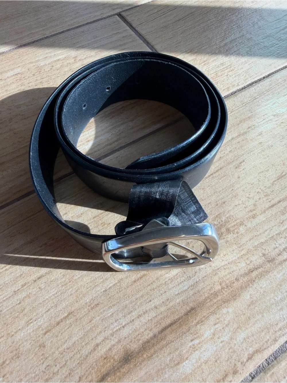 Zara Black Leather Belt with Silver Buckle